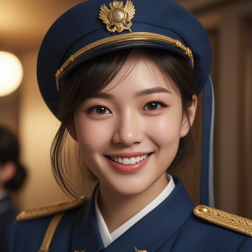 Beautiful Japanese Girl in Soldier Uniform, Detailed Digital...