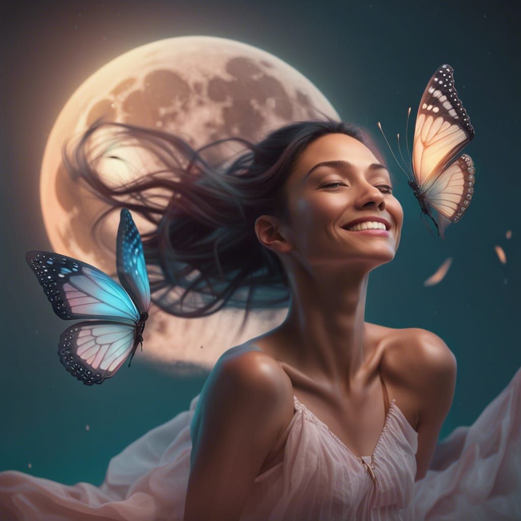 Romantic Woman with Butterfly Wings in Pastel Colors