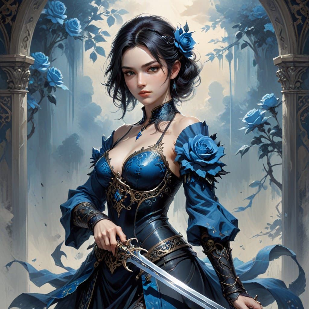 Gothic Goddess Empowered by the Blue Rose