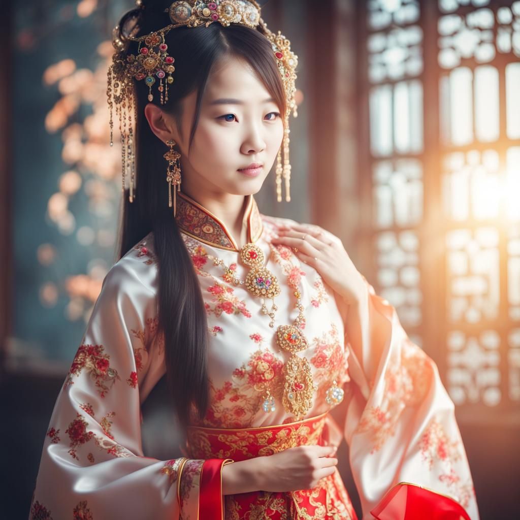 Chinese Girl in Traditional Dress with Jewels