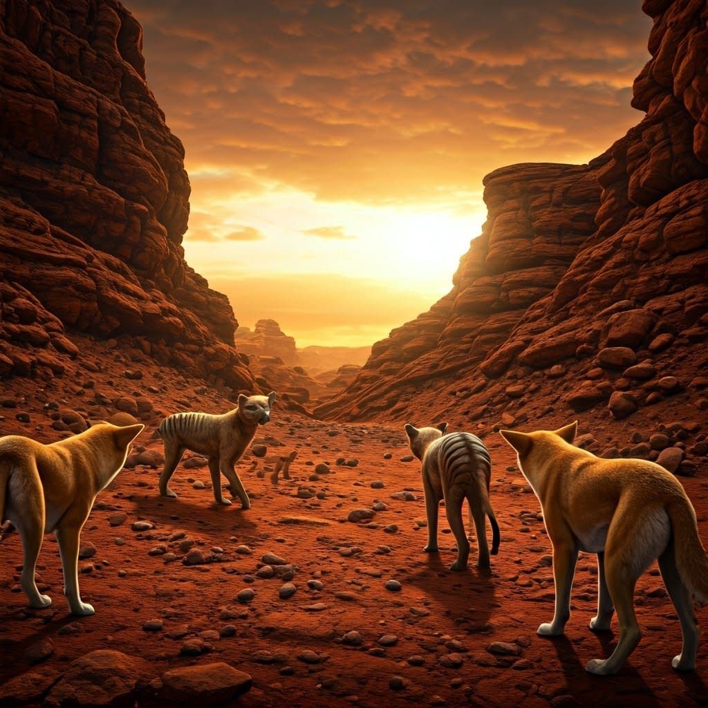 Majestic Thylacines Confront Dingoes in the Australian Outba...