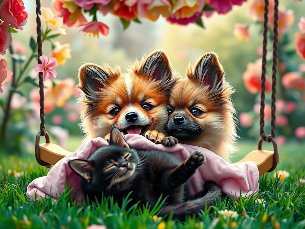 Joyful German Spitz Puppy in Vibrant Splash Art Style