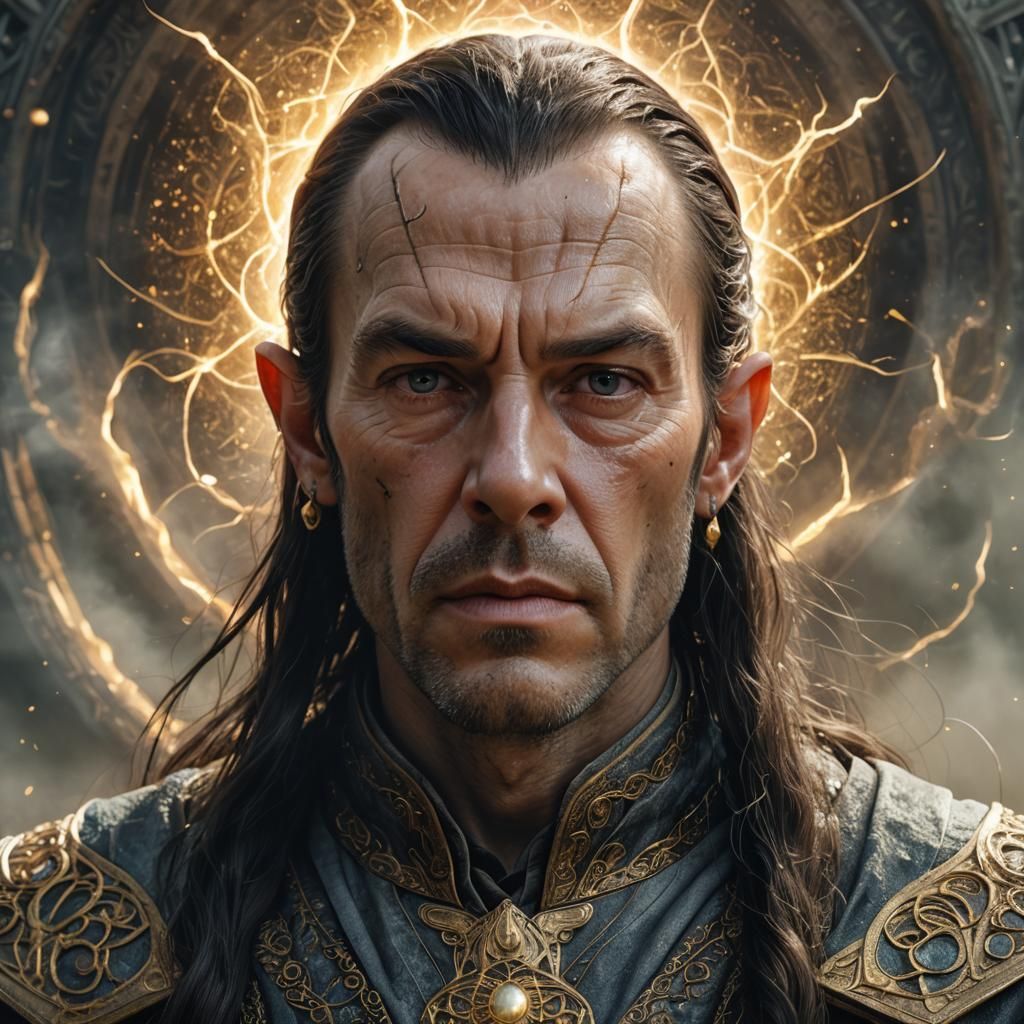Hyperrealistic Portrait of Elrond with Magical Light