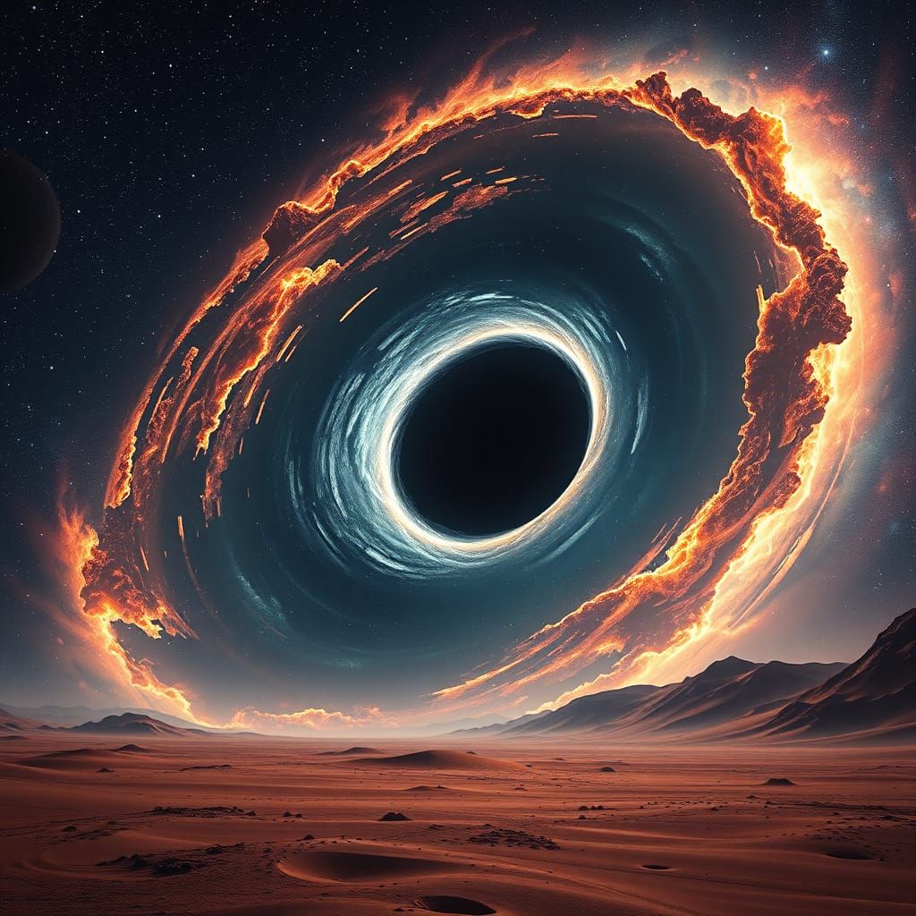 Gigantic Black Hole Bending Light in Alien Desert Sky