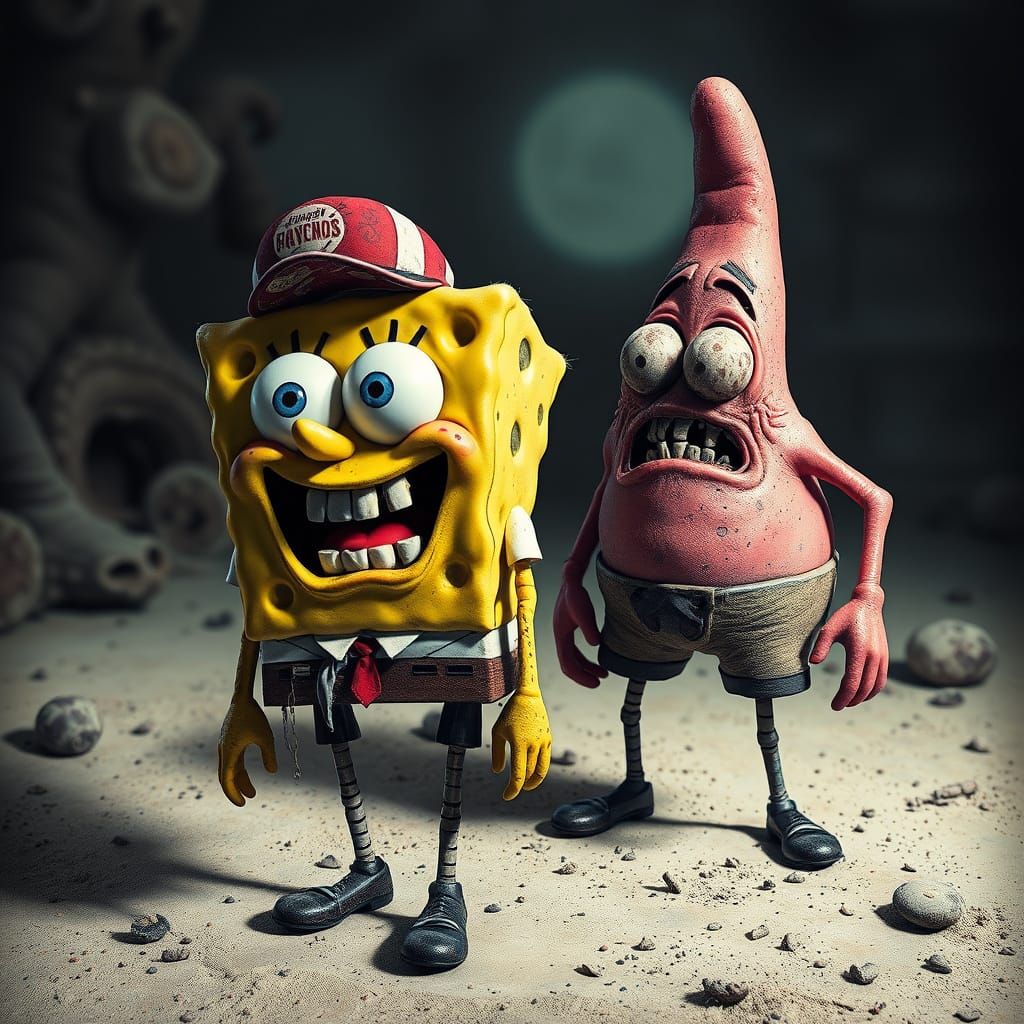 Grotesque Horror Versions of Spongebob and Patrick Star