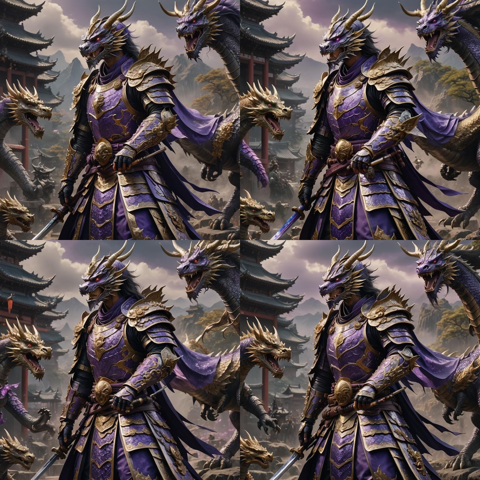 Dragon Rider Knight in Amethyst Armor: Photorealistic Master...