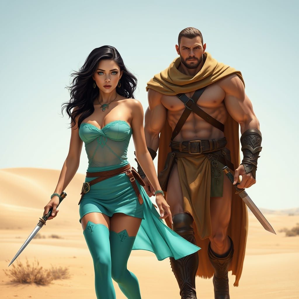 Desert Power Couple in Hyper-Realistic Style