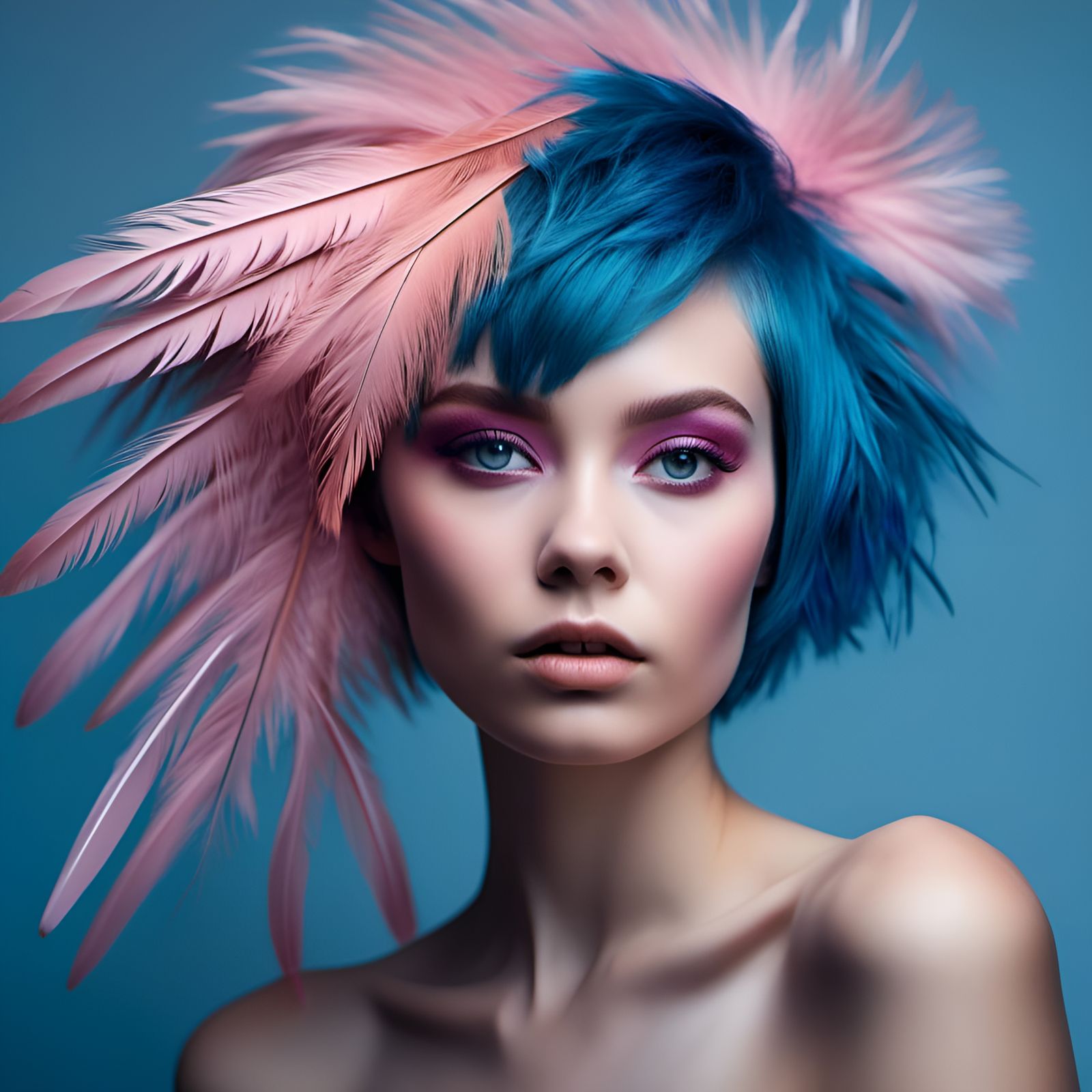 Colorful Portrait of Girl with Feather