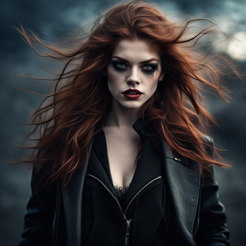 Redhead with Joker Makeup in Atmospheric Night