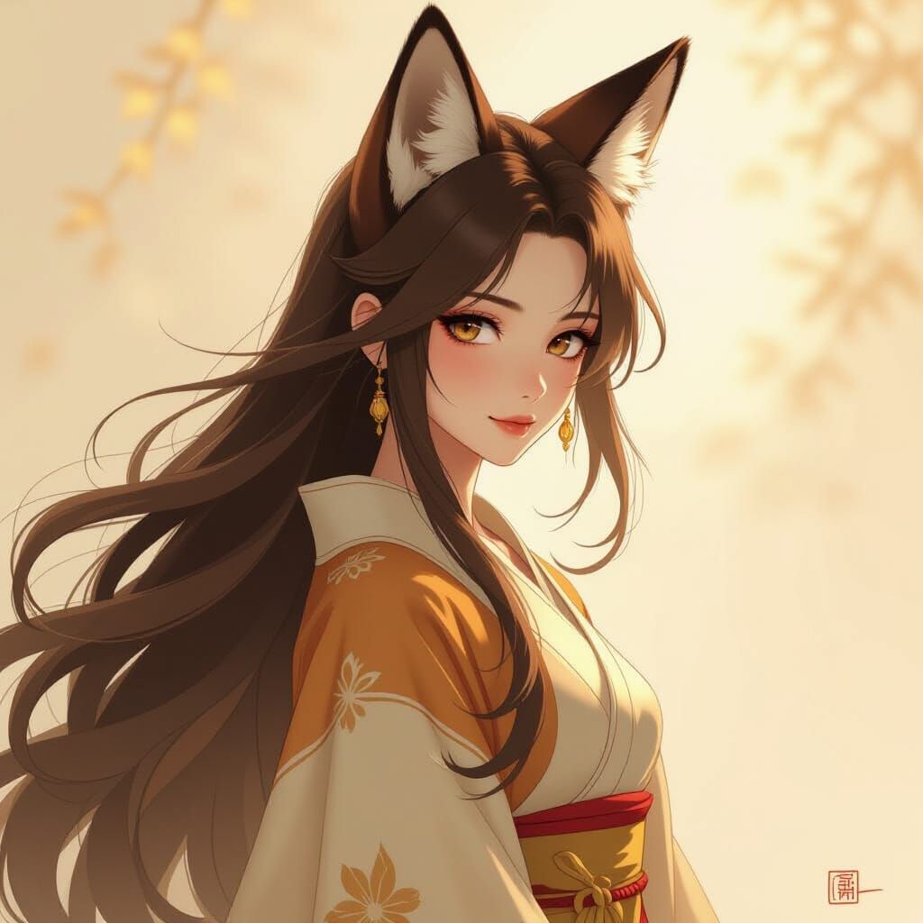 Ethereal Kitsune Mother in Dreamy Digital Art Style