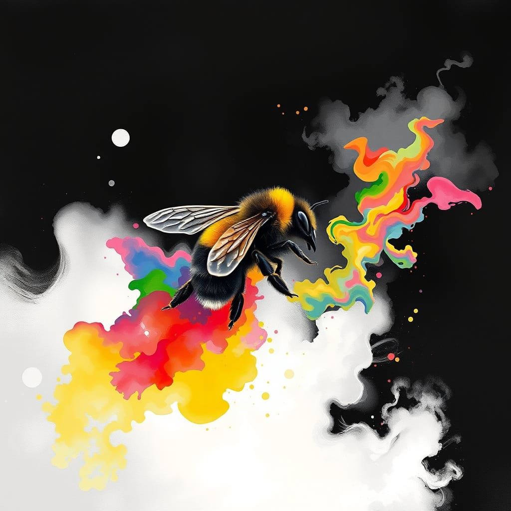 Vibrant Bumblebee Paints Black and White World in Whimsical ...