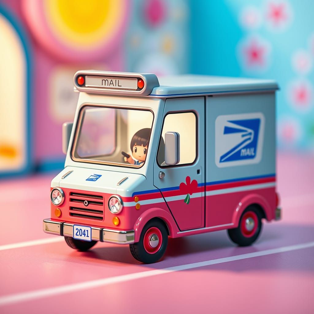 Chibi Mail Truck in Playful Japanese Style