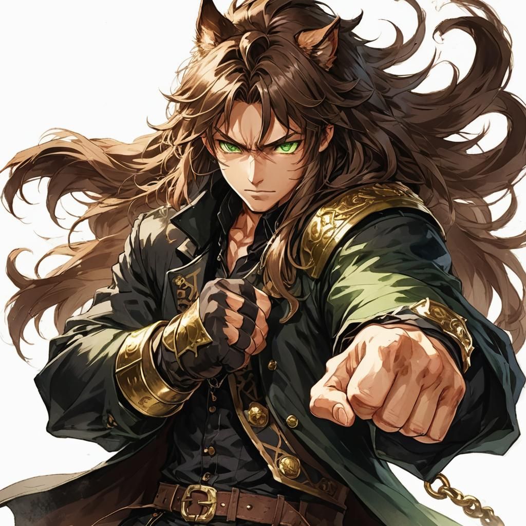 Anime Style Medieval Fantasy Cat-Man Fighter