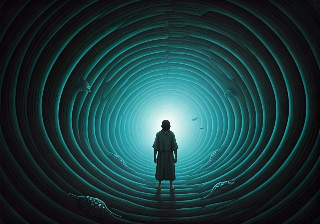 Biblical Figure in a Whale's Dreamlike Interior