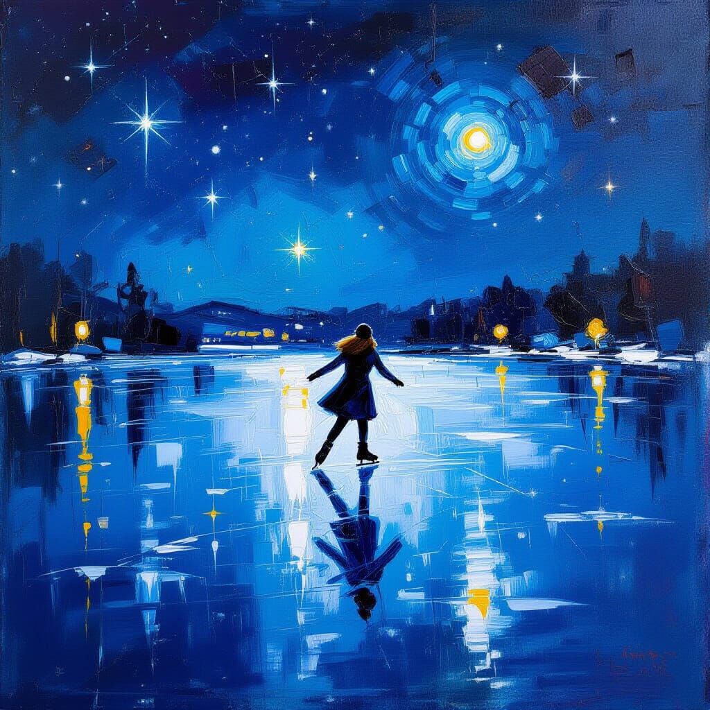 Ethereal Night: Ice Skater in Abstract Expressionism Style