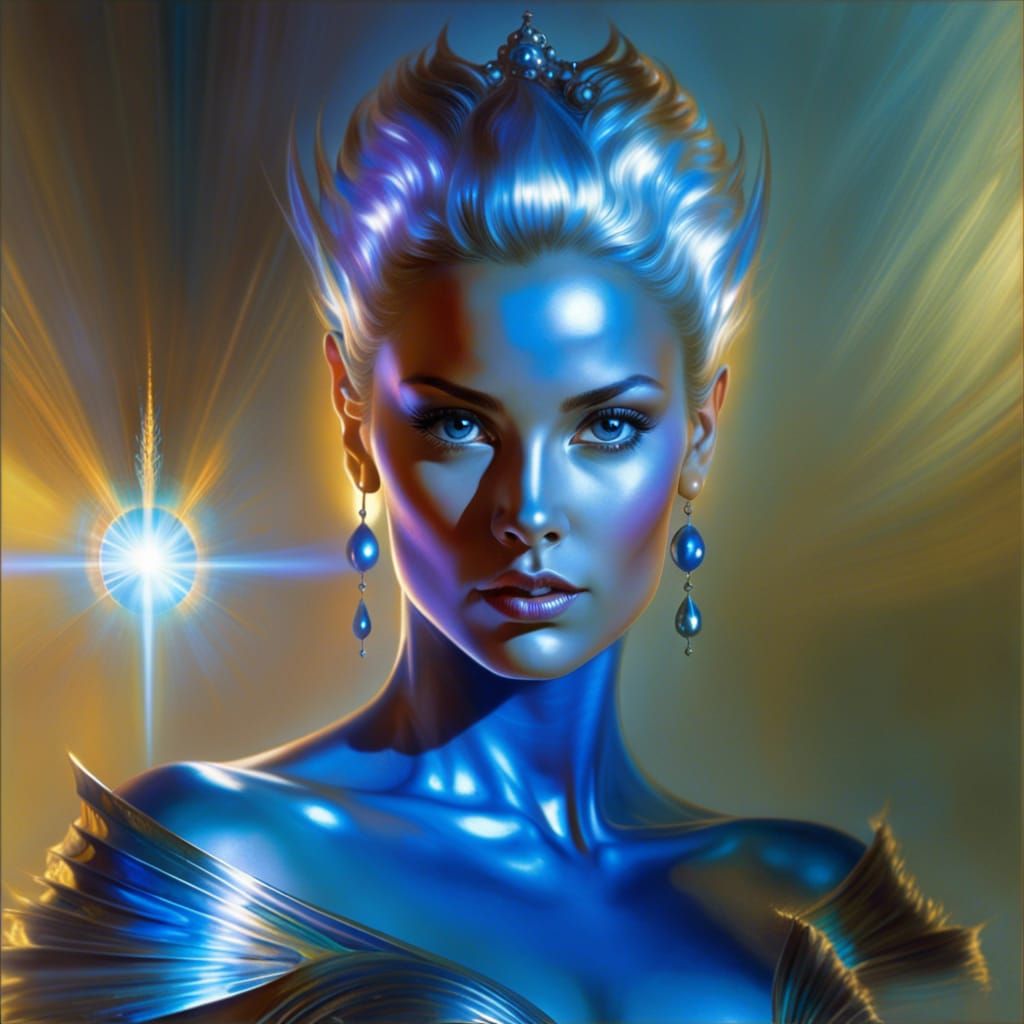 Retrofuturistic Woman: Iridescent Concept Art