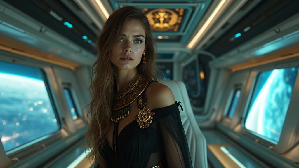 Confident Egyptian Space Queen in Futuristic Headdress