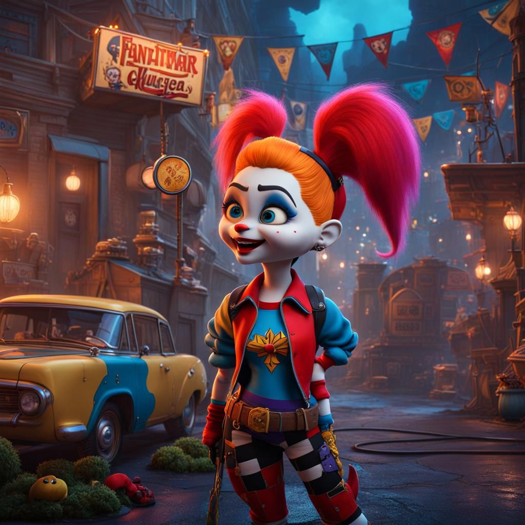 Harley Quinn as Rugrats: Detailed Matte Painting