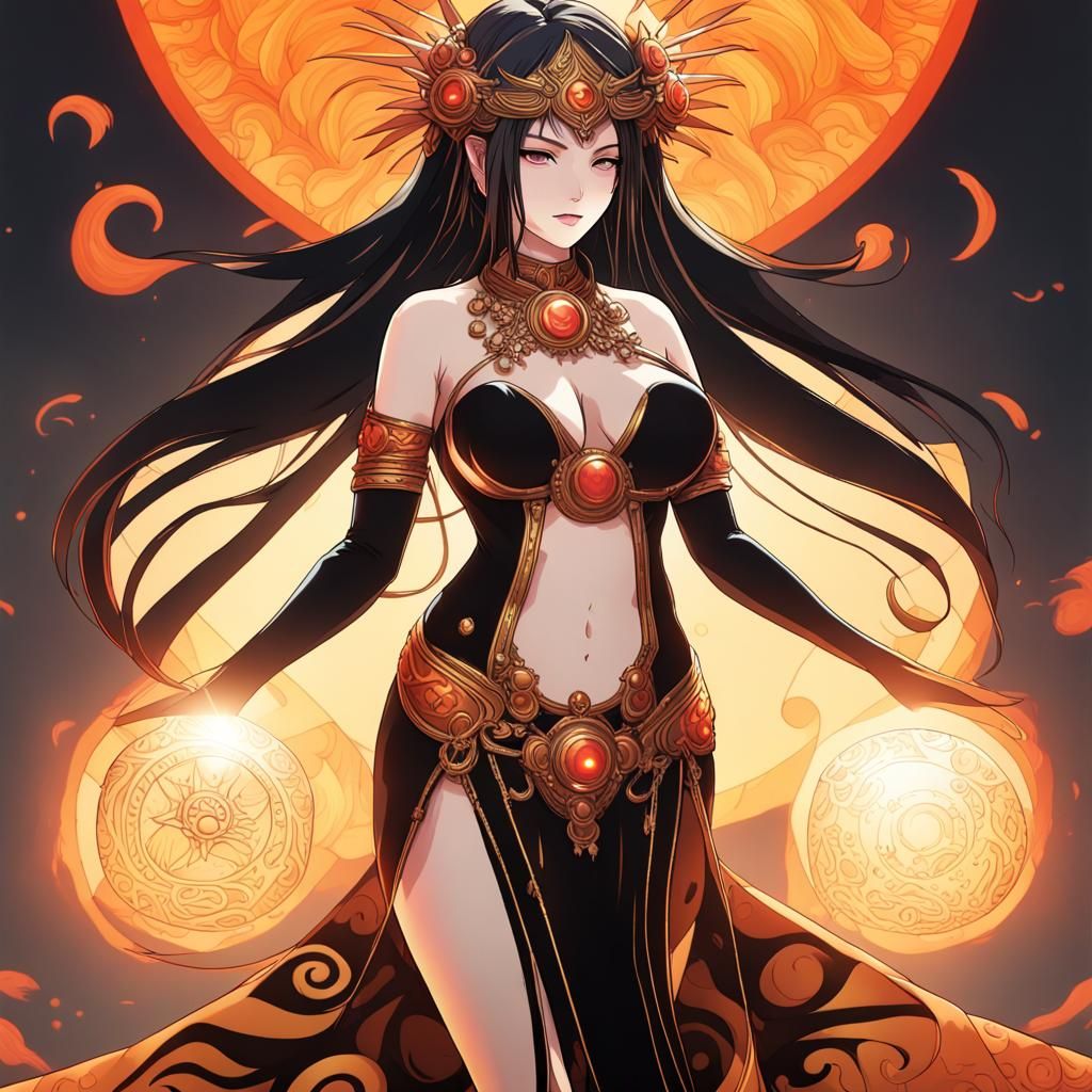 Amaterasu Priestess Casting Solar Flare Spell