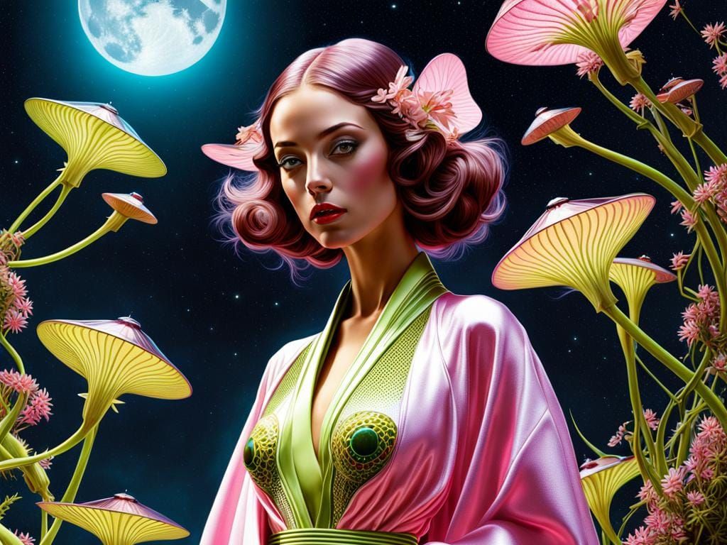 Alien Among Bioluminescent Flora: Hyperrealistic Portrait