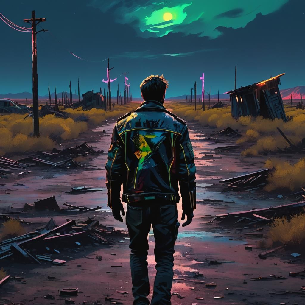 Neon Wasteland Survivor in Synthwave Cyberpunk Style