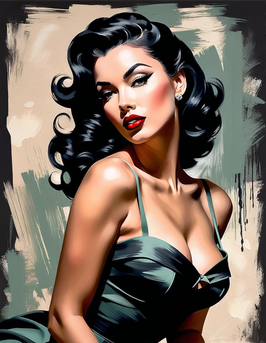 European Pinup Model in Impressionist Oil Painting Style