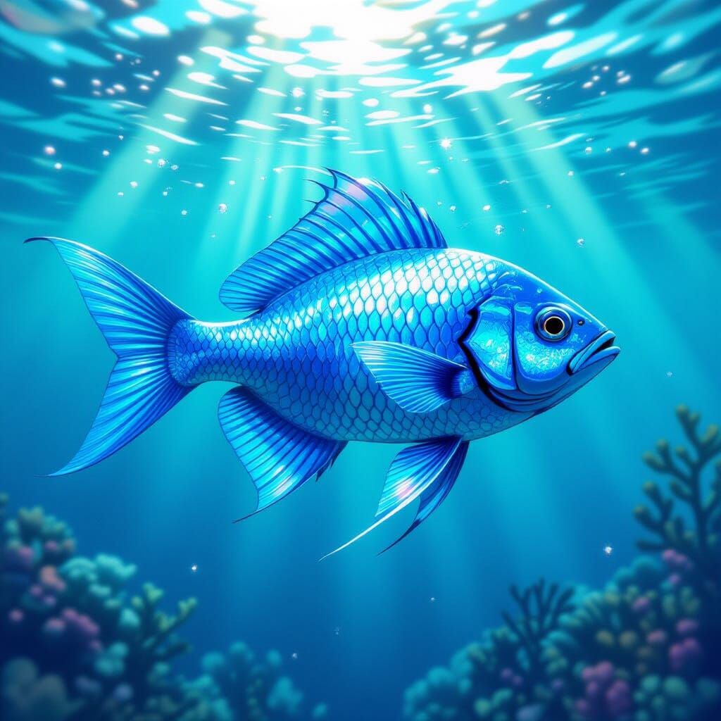 Iridescent Blue Fish Shimmers in Crystal Clear Water