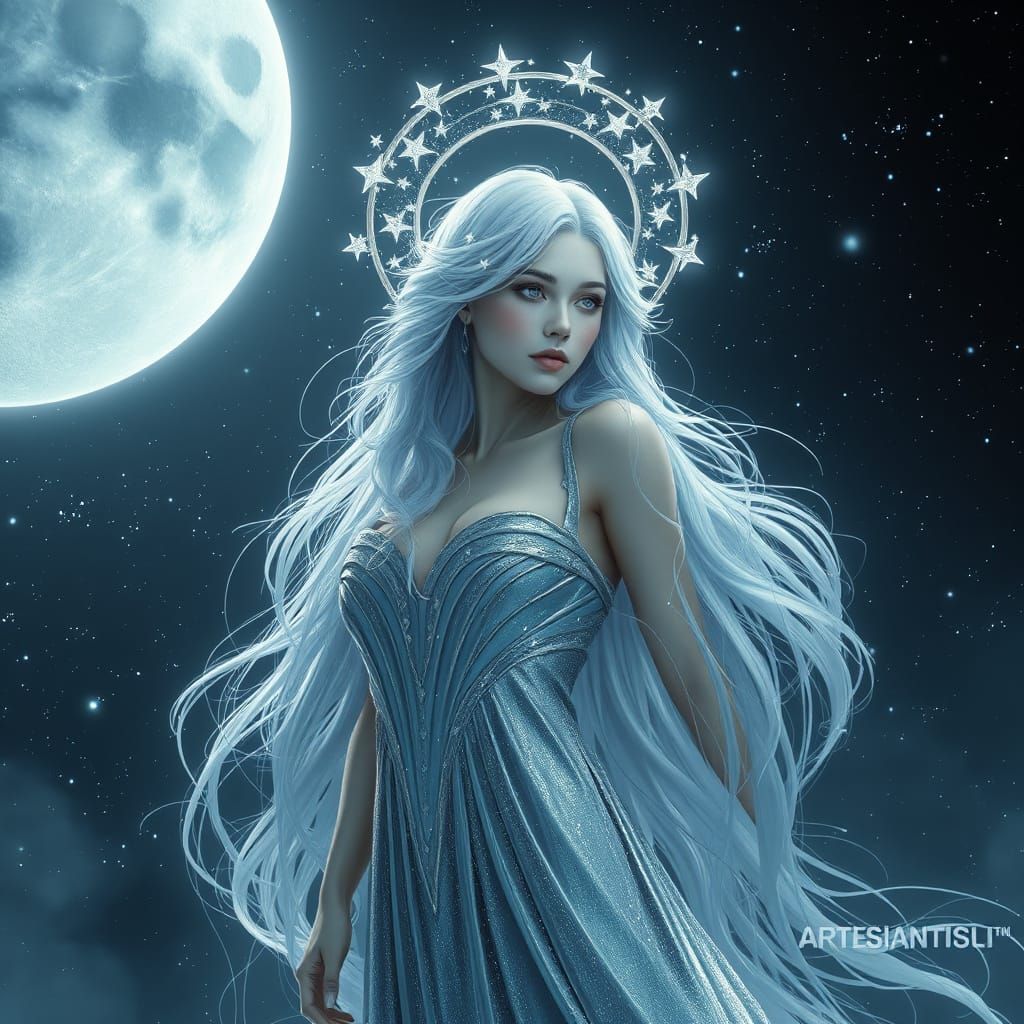 Celestial Goddess Shines in Starry Night Sky