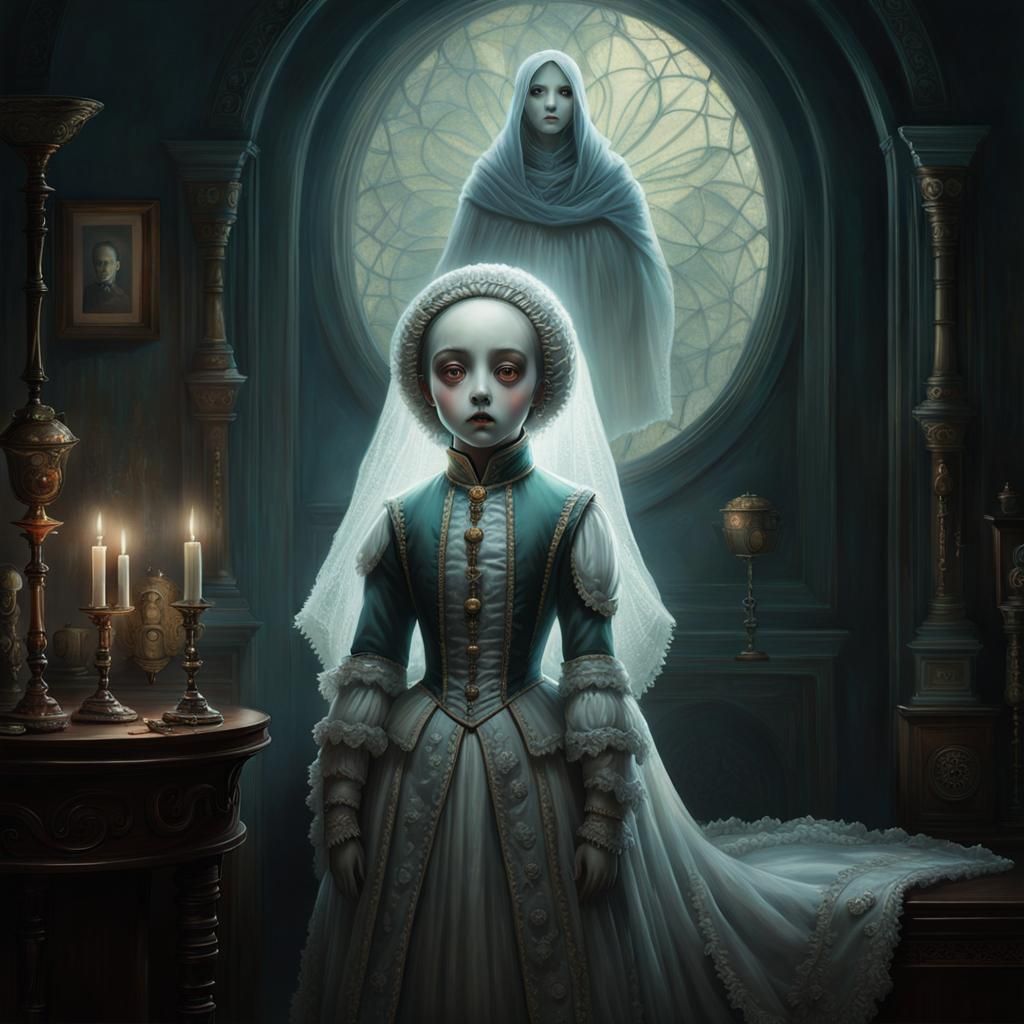 Cute Pale Victorian Ghost Portrait in Anime Style