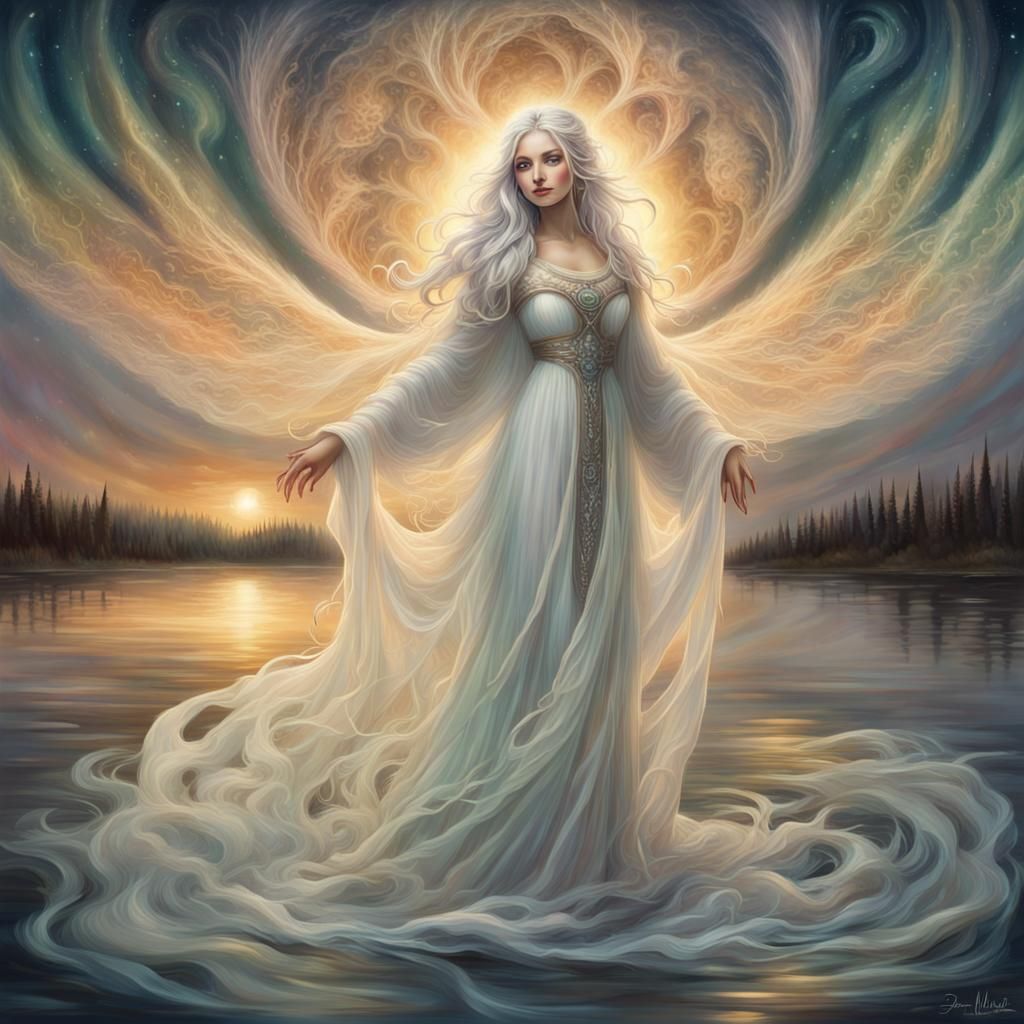 Divine Feminine God in Bioluminescent Forest