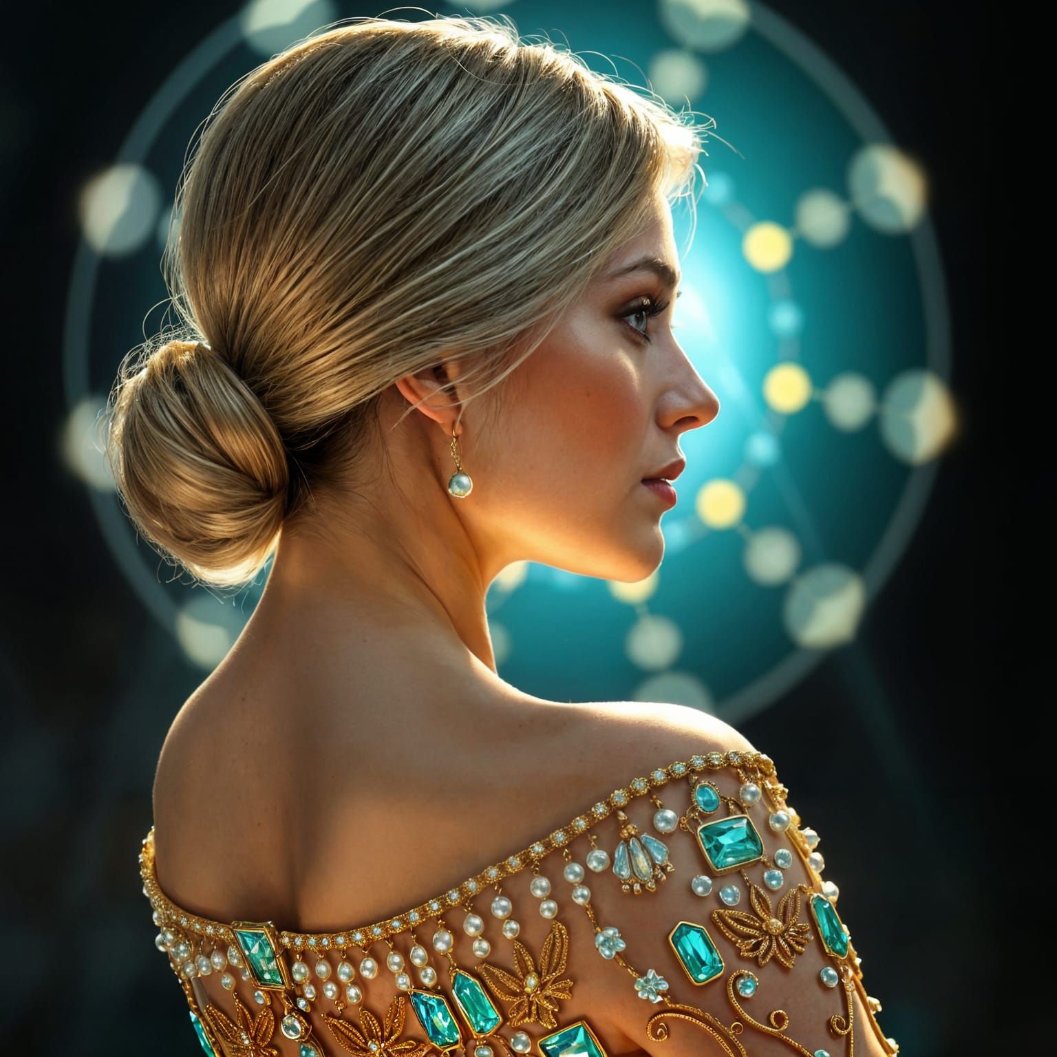 Elegant Woman in Deco Gown in Luminous Light