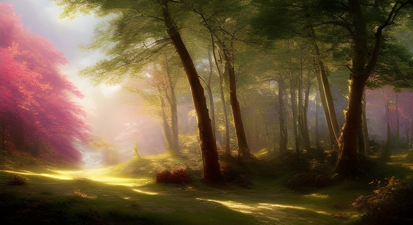 Ethereal Pink Forest Landscape Oil Painting