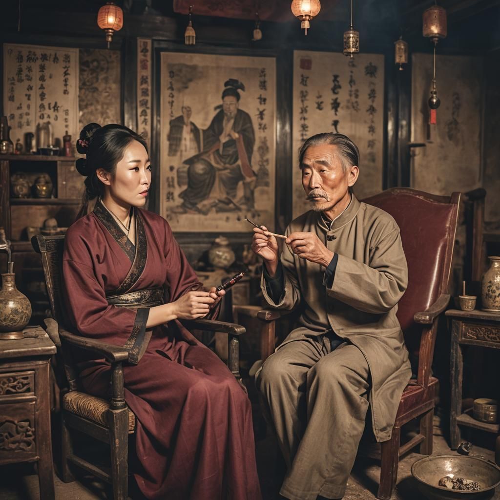 Opium Den Scene with Woman and Man: Photography