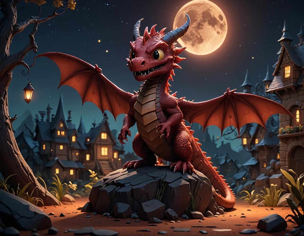 Cute fantasy red dragon