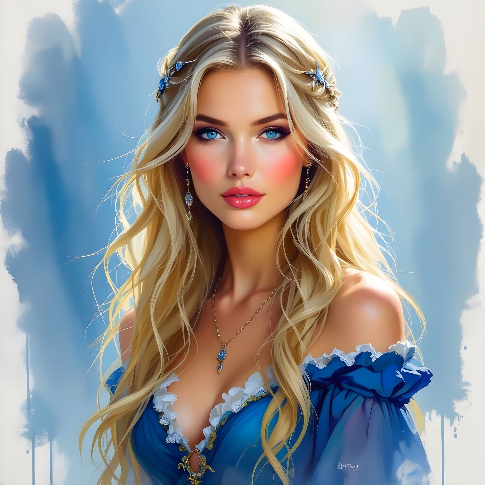 Norse Goddess Portrait in Luminous Blue and Silver