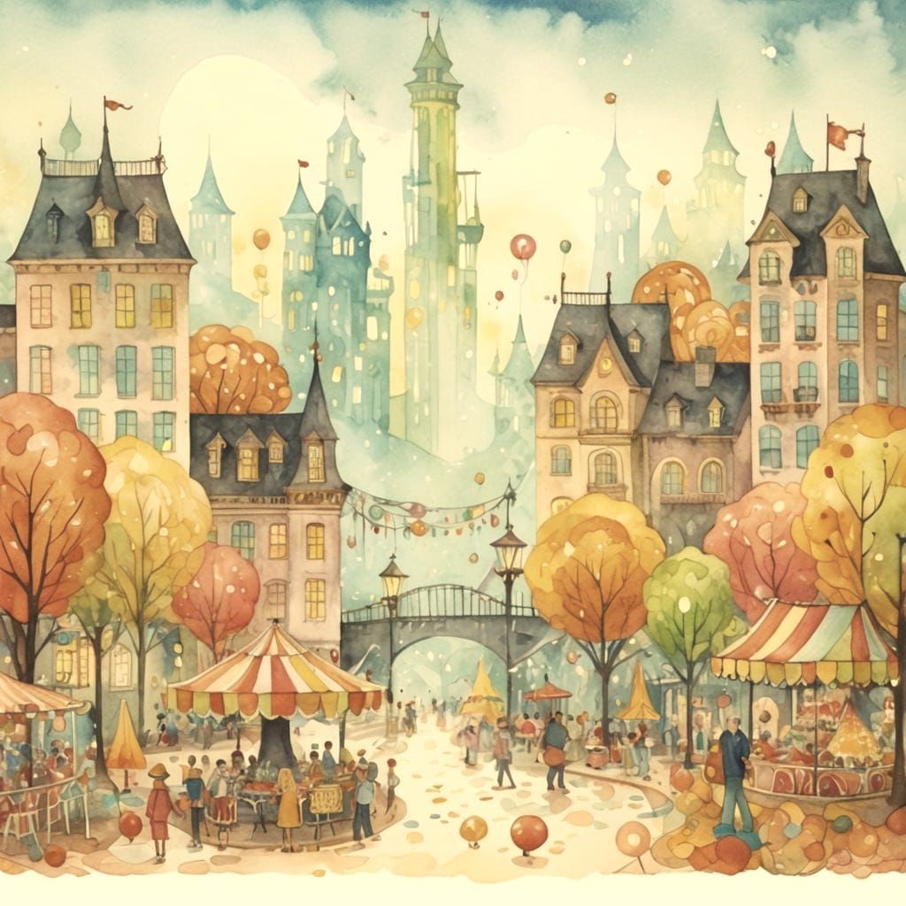 Vibrant Nighttime Amusement Park Illustration