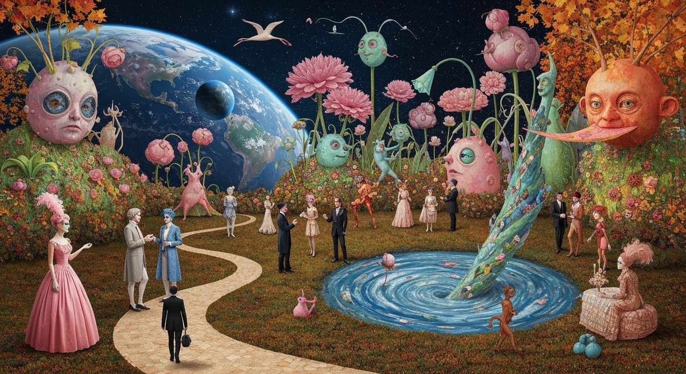 Surreal Garden Party as Paper Collage