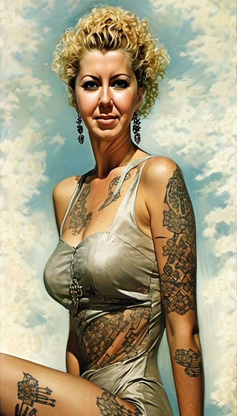 Retro-Futuristic Pulp Art Portrait of Tattooed Woman