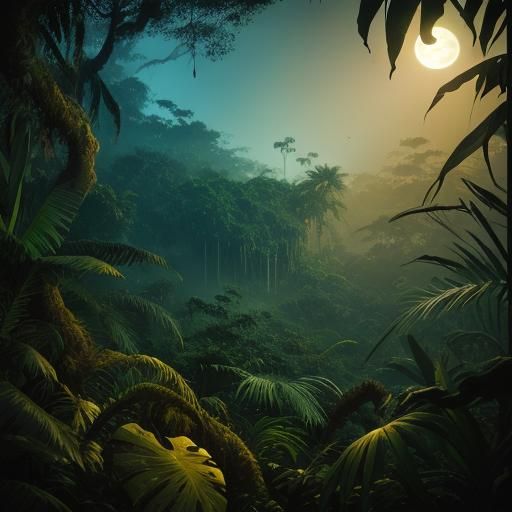 Rainforest Flora at Dusk: Hyper-Realistic 3D Illustration