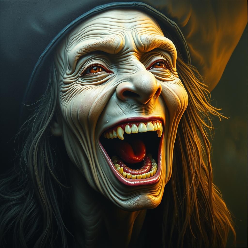Laughing Witch Portrait in Photorealistic Style