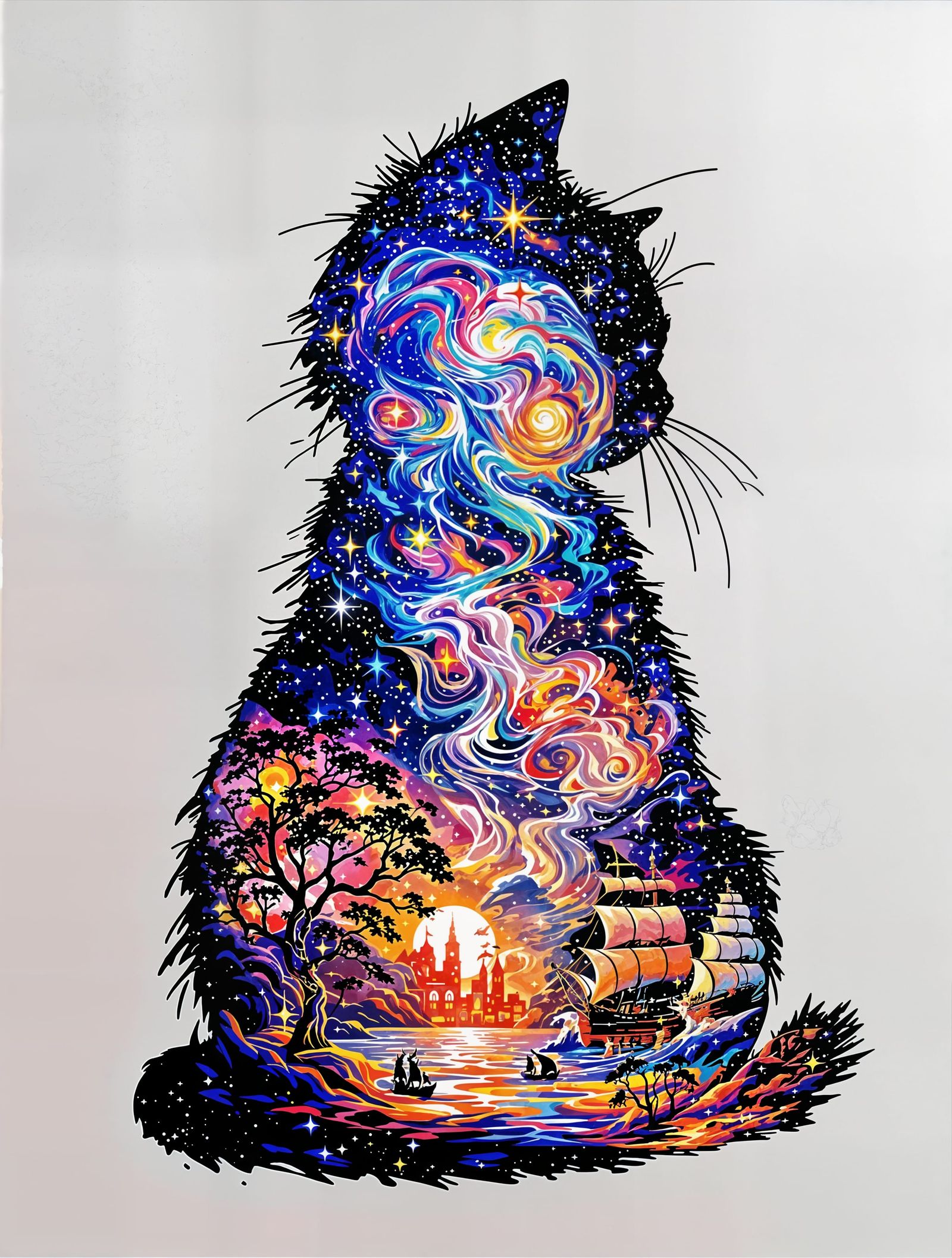 Whimsical Cosmic Feline Odyssey in Hyperdetailed Double Expo...