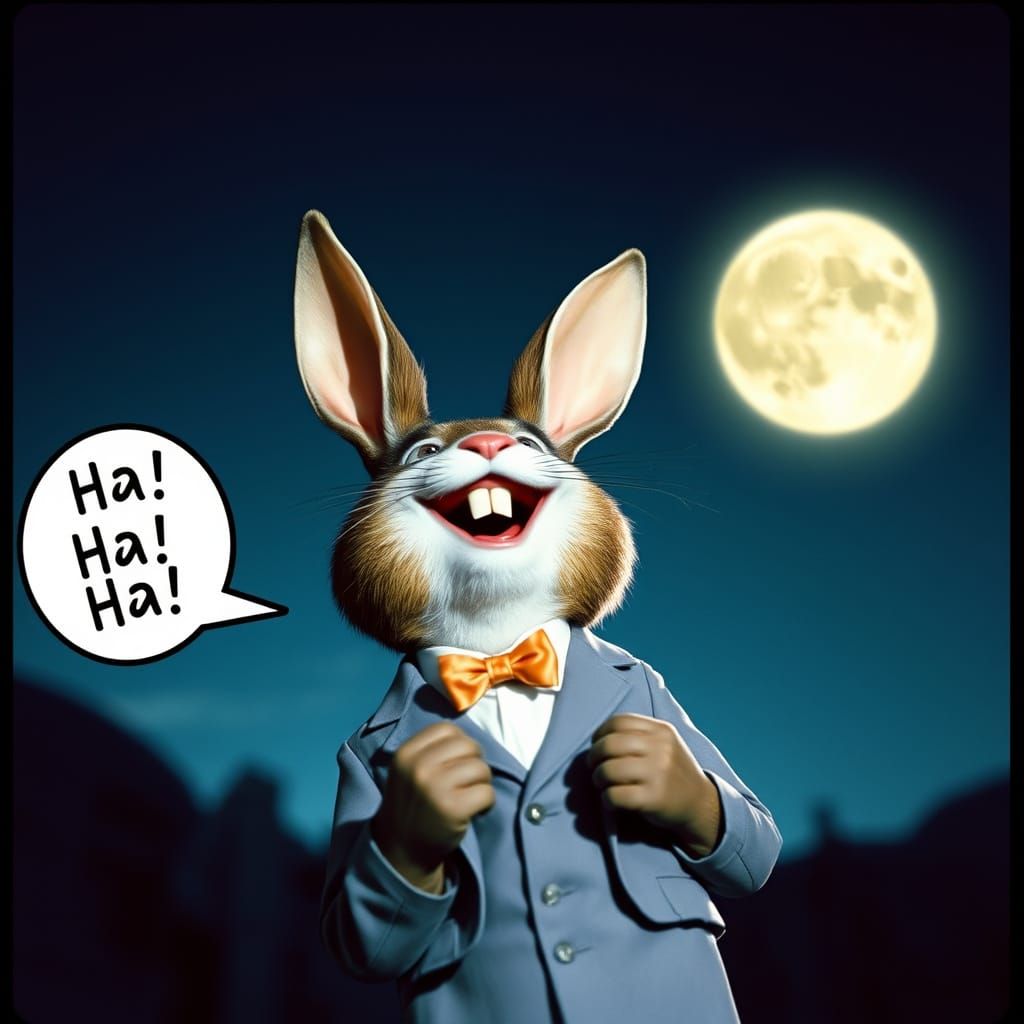 Bunnicula Laughing at the Moon in Burtonesque Style
