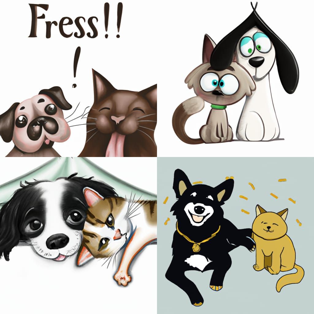 Comical Cat and Dog Play Together