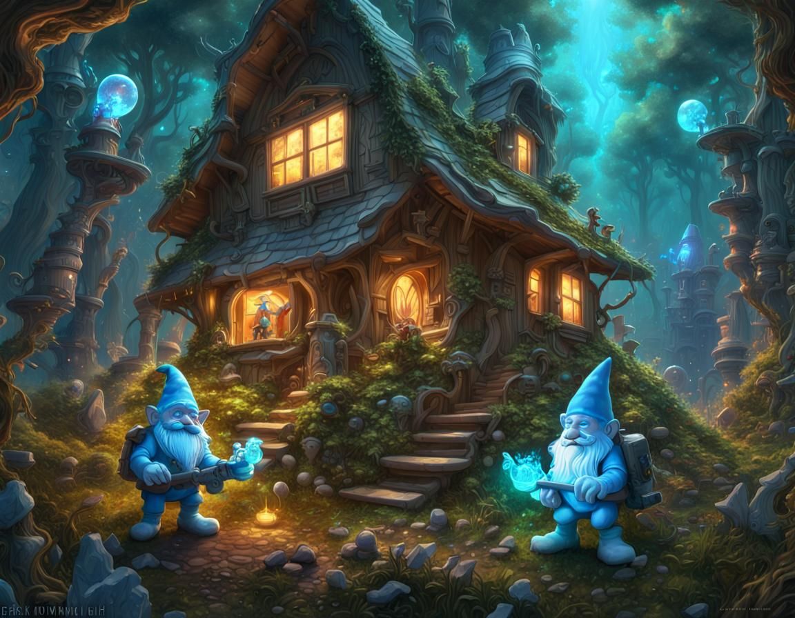 Biomorphic Gnomes Excavating Crystal Forest Cottage