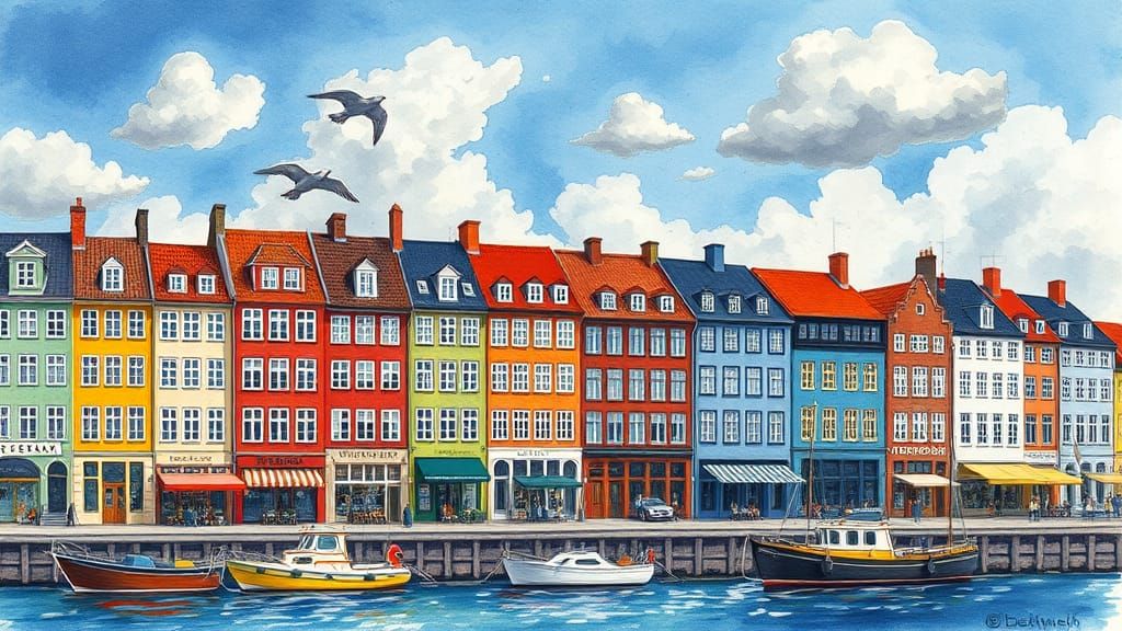 Copenhagen Harbor Buildings in Vivid Impressionistic Style