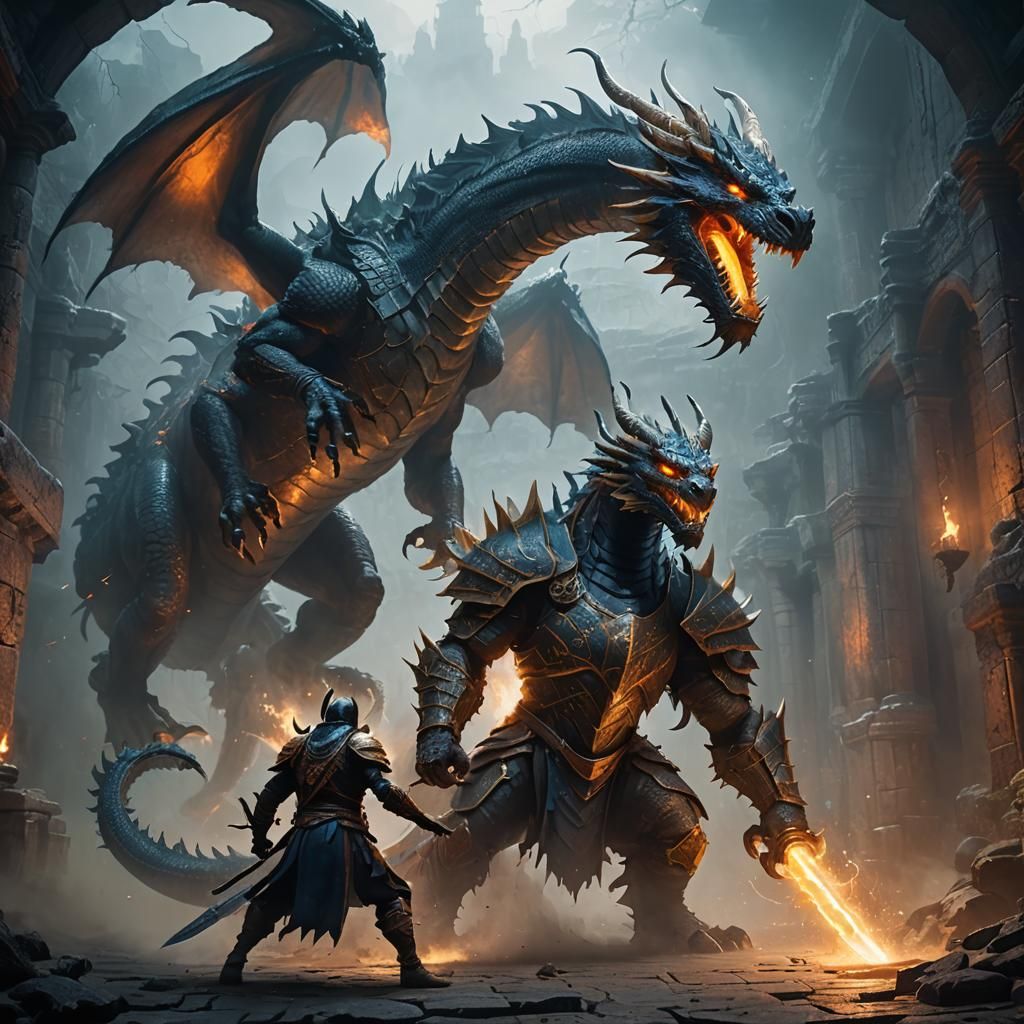 Dragon Versus Warrior in Misty Arena
