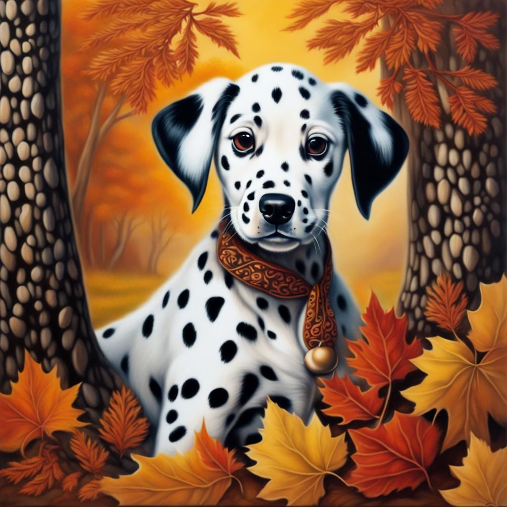 Dalmatian Puppy in Autumn, Qajar Airbrush Art