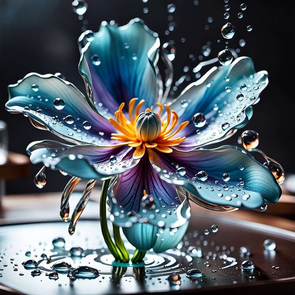 Glass Flower Sculpture Macro in Hyperrealism Style