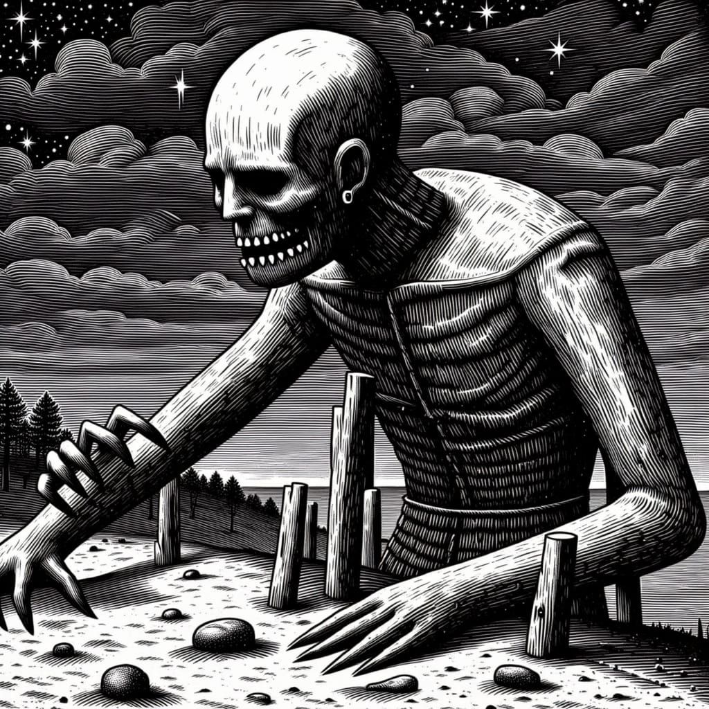 Creepy Humanoid Anatomy in Renaissance Woodcut Style