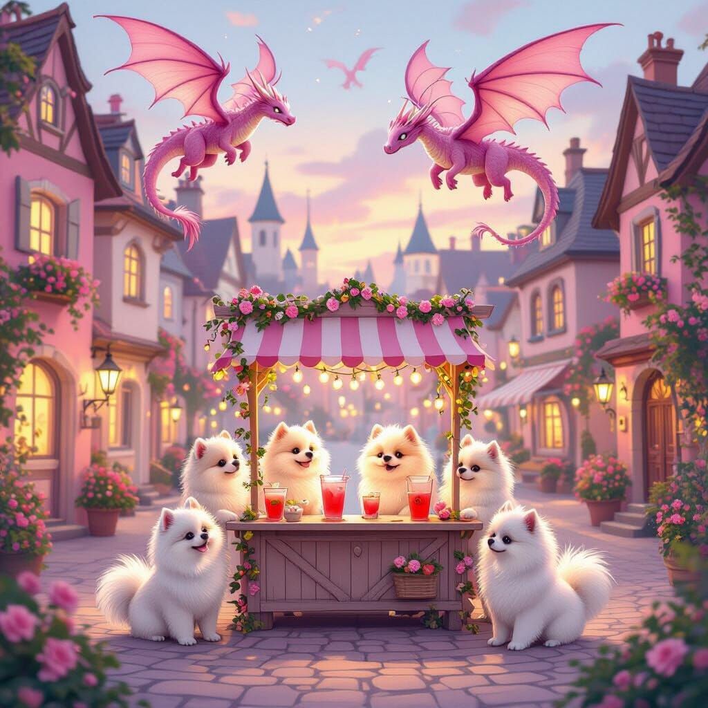 Pink Dragons and Pomeranians Selling Lemonade in Mystical To...